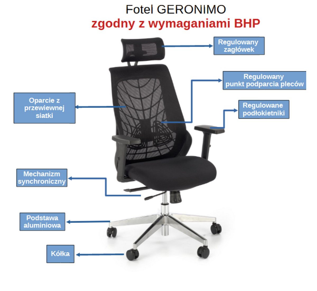 Fotel obrotowy zgodny z normami BHP GERONIMO