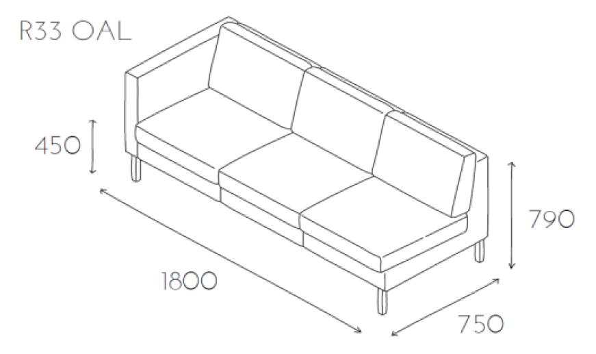  Sofa konferencyjna Platinium R33 OAL - element prosty 
