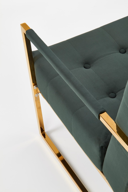 Fotel klubowy PRIUS, tapicerka - ciemny zielony, stelaż - złoty