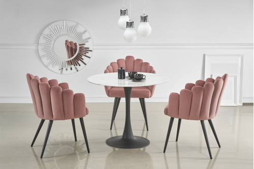 AMBROSIO stół okrągły, blat - marmur, noga - czarny