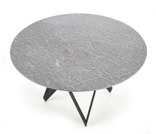 GUSTIMO stół okrągły, blat - popielaty marmur, stelaż - czarny