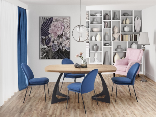 VELDON stół rozkładany 160-200/90/75 cm, kolor: blat - dąb naturalny, nogi - czarny