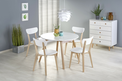 RUBEN stół kolor blat - biały, nogi - naturalny (102-142x102x75 cm)