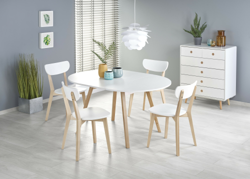 RUBEN stół rozkładany kolor blat - biały, nogi - naturalny (102-142x102x75 cm)