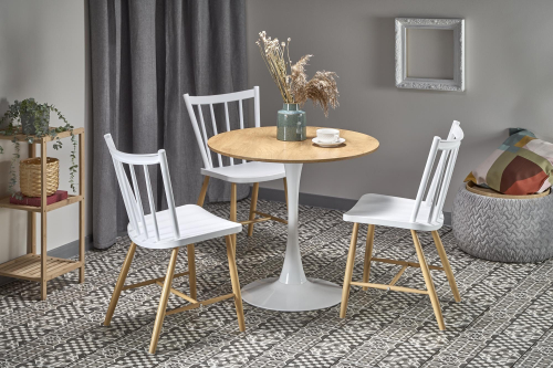 STING stół fi 80/73 cm, blat - naturalny, noga - biały