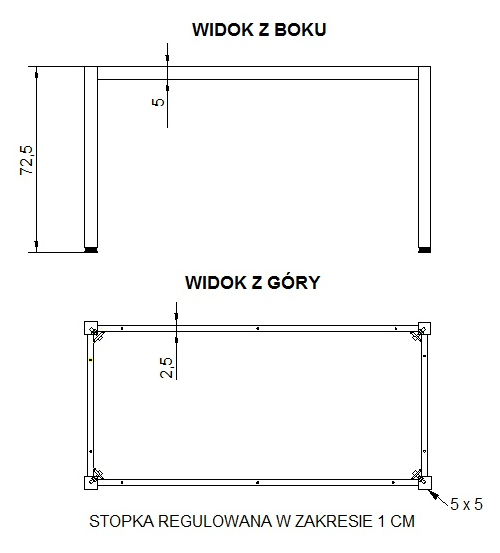 Stelaż metalowy do stołu i biurka A057/KC 66x66 cm, nogi kwadratowe 5x5 cm - CZARNY