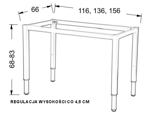 Stelaż metalowy regulowany do stołu, biurka A057KR/KA 136x66 cm, nogi kwadrat 5x5 - aluminium