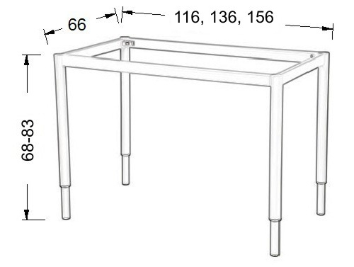Stelaż metalowy regulowany do stołu, biurka 57OR/OA 116x66 cm, nogi okrągłe fi 5 cm - ALUMINIUM