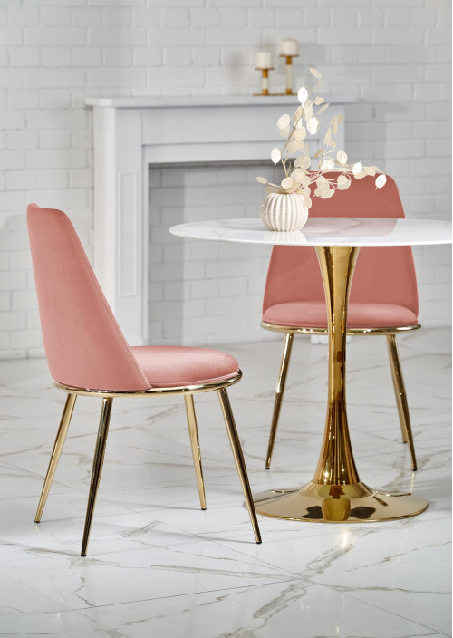 CASEMIRO stół fi90/75 cm, blat - biały marmur, noga - złoty