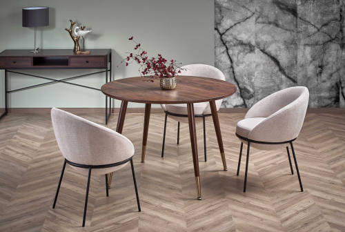 DOMENICO stół fi110/76/72 cm, blat - orzech, nogi - orzech / złoty