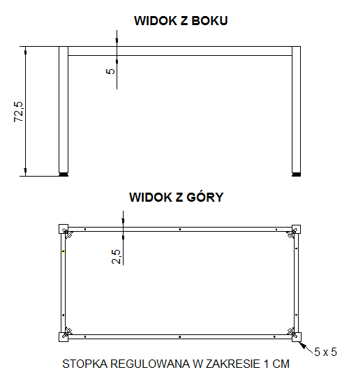 Stelaż metalowy do biurka i stołu NY-A057/KB - 196x76 cm, nogi kwadratowe 5x5 - biały