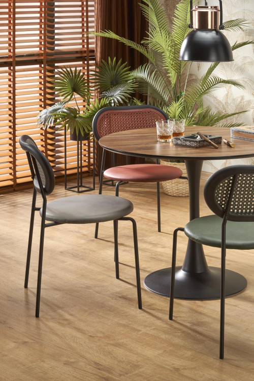 OLMO stół okrągły fi 90/73 cm, dąb złoty / czarny