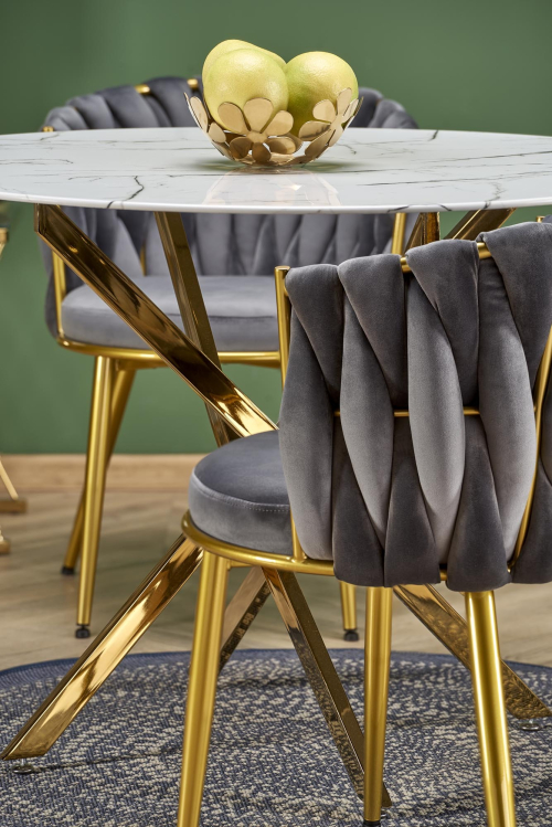 RAYMOND 2 stół fi 100/73 cm, blat - biały marmur, nogi - złoty