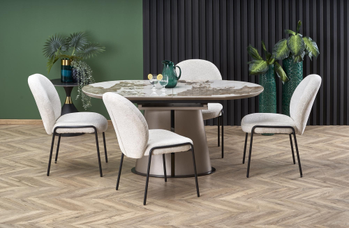 ROBINSON stół rozkładany 160-200/90/76 cm, beżowy marmur / cappuccino / czarny