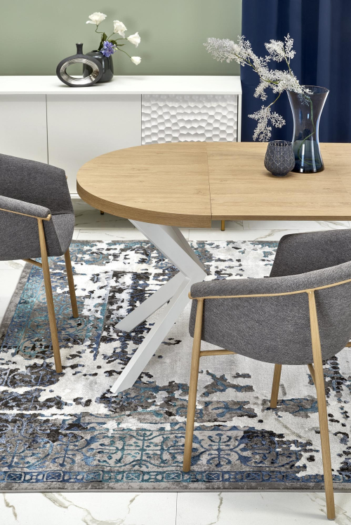 PERONI stół rozkładany100-250/100/75 cm, dąb złoty - biały