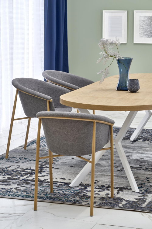 PERONI stół rozkładany100-250/100/75 cm, dąb złoty - biały