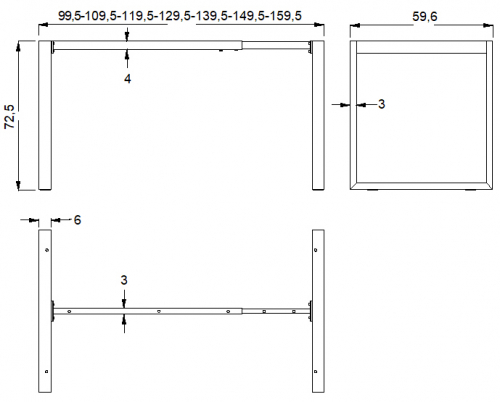 Stelaż metalowy do stołu/biurka NY-131A/60 z regulacją długości belki 100-160x szer.59,6 xwys. 72,5 kolor czarny