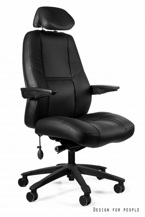 Fotel obrotowy dyspozytorski ATLAS z atestem do pracy 24/7 Eko-skóra ML-42 Czarny