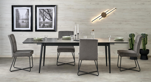 CHARLES stół rozkładany 180-260/90/76/80-170 cm; blat - popielaty marmur, nogi - czarny