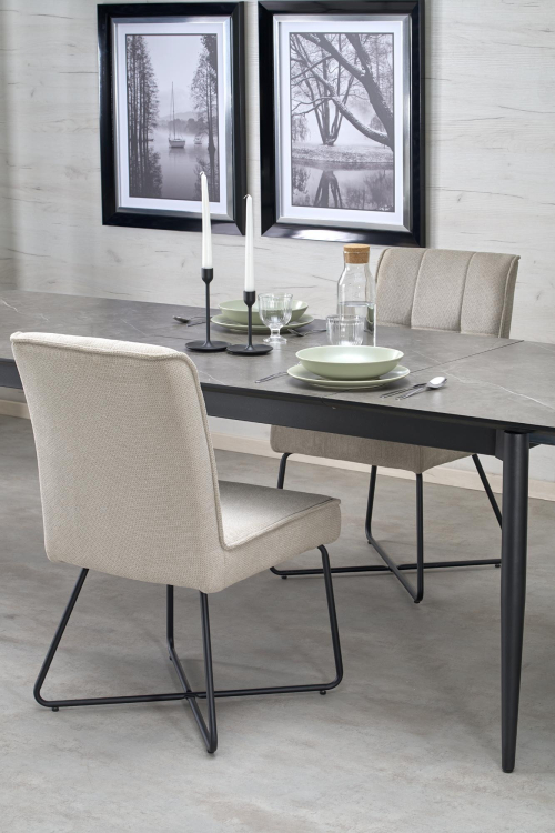 CHARLES stół rozkładany 180-260/90/76/80-170 cm; blat - popielaty marmur, nogi - czarny