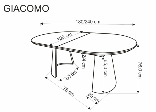 GIACOMO stół rozkładany 180-240/100/76/78 cm, blat - naturalny, noga - czarny