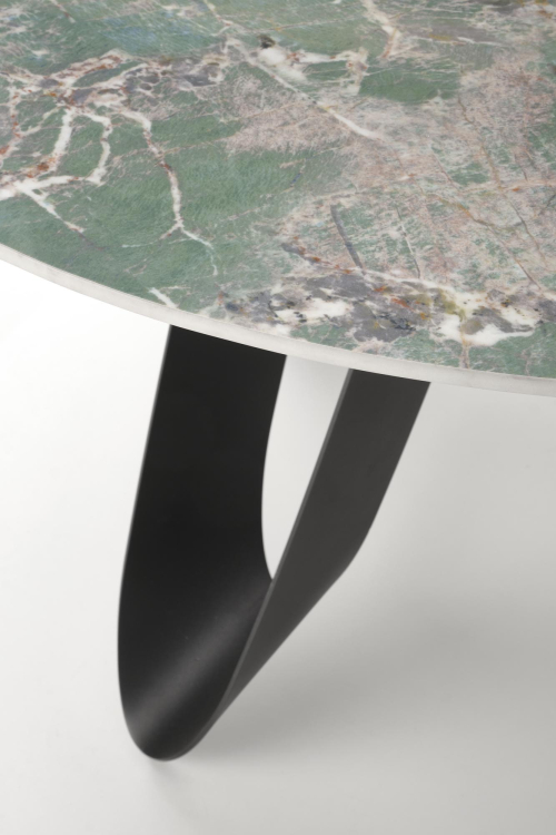 GIOVANI stół okrągły 135/76/60 cm, blat - zielony marmur, nogi - czarny