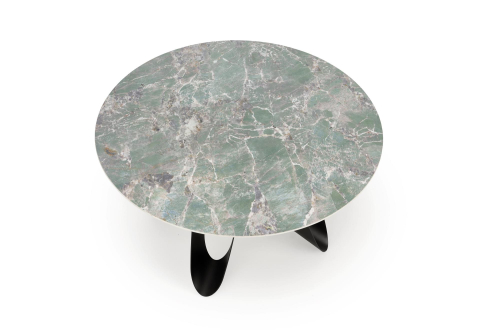 GIOVANI stół okrągły 135/76/60 cm, blat - zielony marmur, nogi - czarny