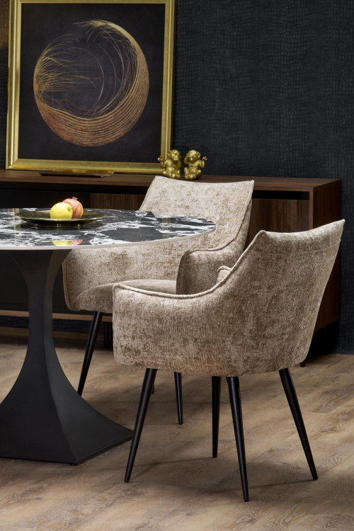 MANUEL stół okrągły 120/77 cm,  blat - czarny marmur, noga - czarny