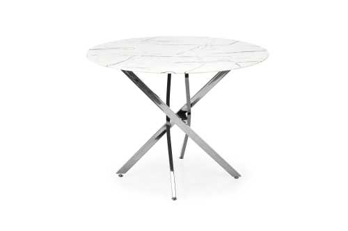 RAYMOND 3 stół fi 100/73 cm, blat - biały marmur, nogi - srebrny