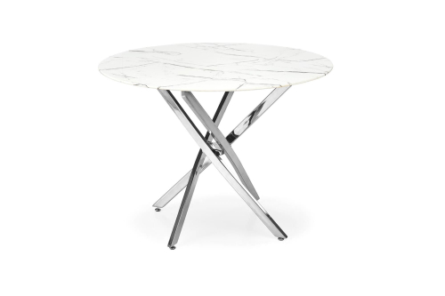 RAYMOND 3 stół fi 100/73 cm, blat - biały marmur, nogi - srebrny
