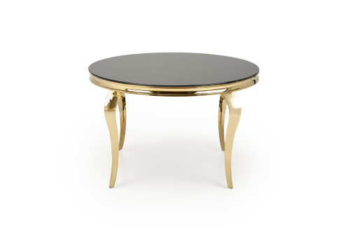 REGINALD_2 stół okrągły 120/76 cm, blat - szkło czarny, nogi - złoty
