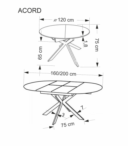 ACORD stół rozkładany 120-200 x 120 x 75 cm, naturalny / czarny