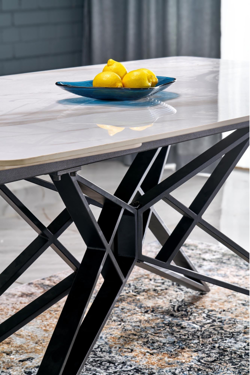 ALFREDO stół rozkładany 160-240/91/76 cm, biały marmur / czarny