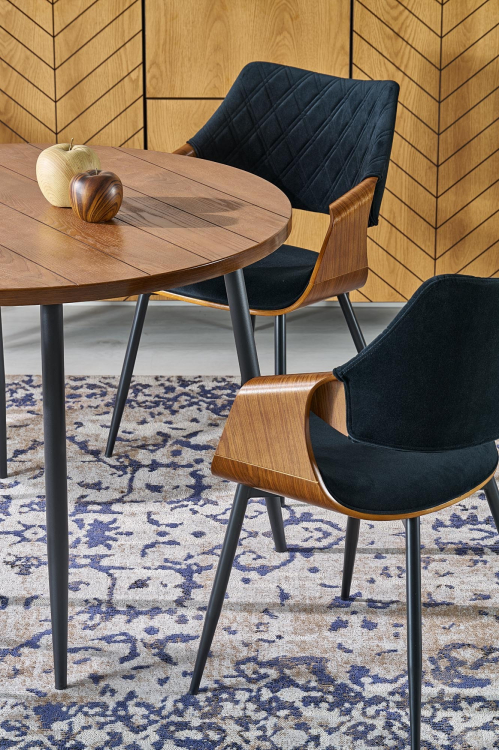 BARRY stół okrągły, blat - orzechowy, nogi - czarny