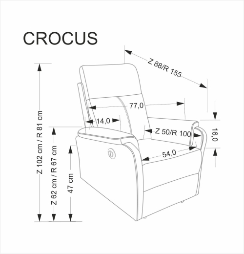 CROCUS fotel wypoczynkowy z funkcją elektrycznego rozkładania, beżowy