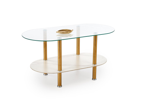 DUCAT ława, biały marmur / transparentny / złoty