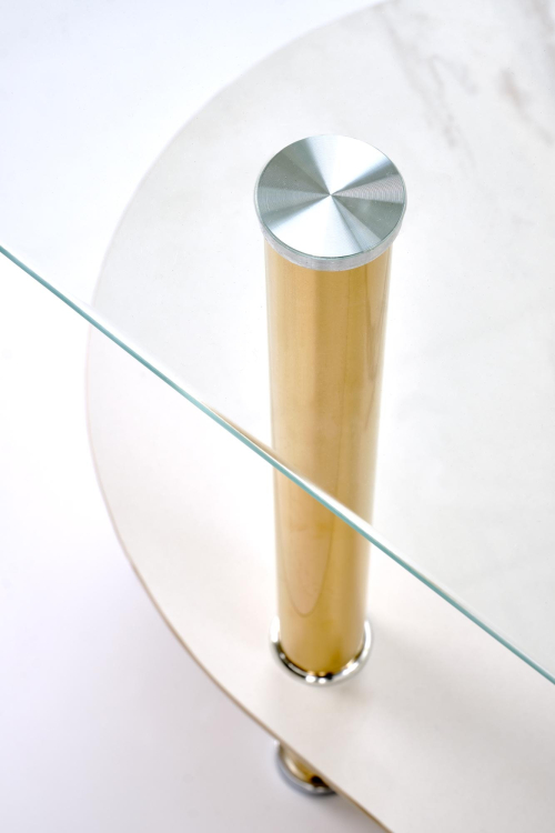 DUCAT ława, biały marmur / transparentny / złoty