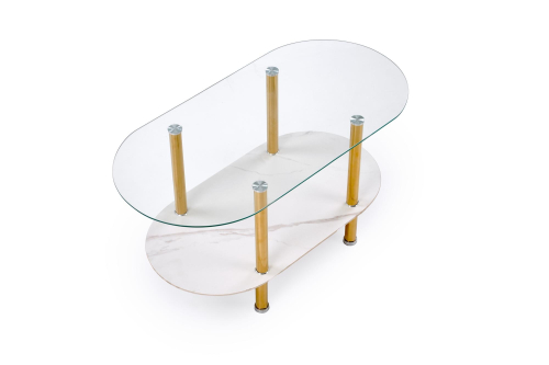 DUCAT ława, biały marmur / transparentny / złoty