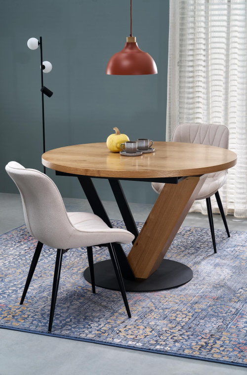 FANIS okrągły stół rozkładany 120-160/120/78 cm, naturalny / czarny