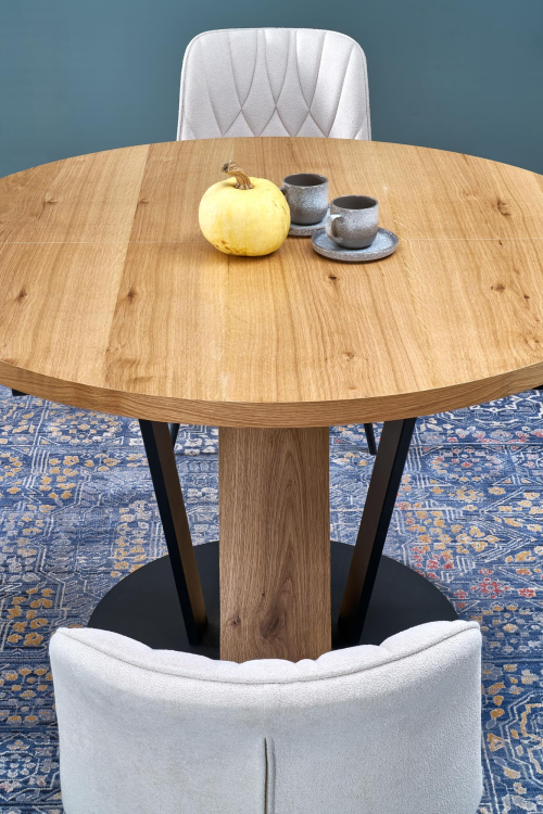 FANIS okrągły stół rozkładany 120-160/120/78 cm, naturalny / czarny