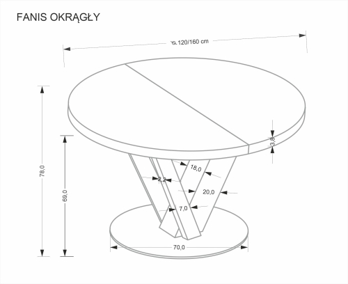 FANIS okrągły stół rozkładany 120-160/120/78 cm, naturalny / czarny