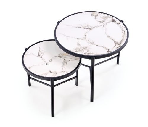 FATIMA zestaw 2 ław, biały marmur / czarny