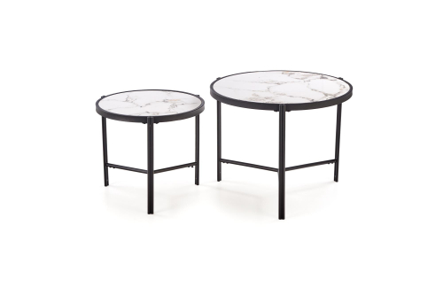 FATIMA zestaw 2 ław, biały marmur / czarny