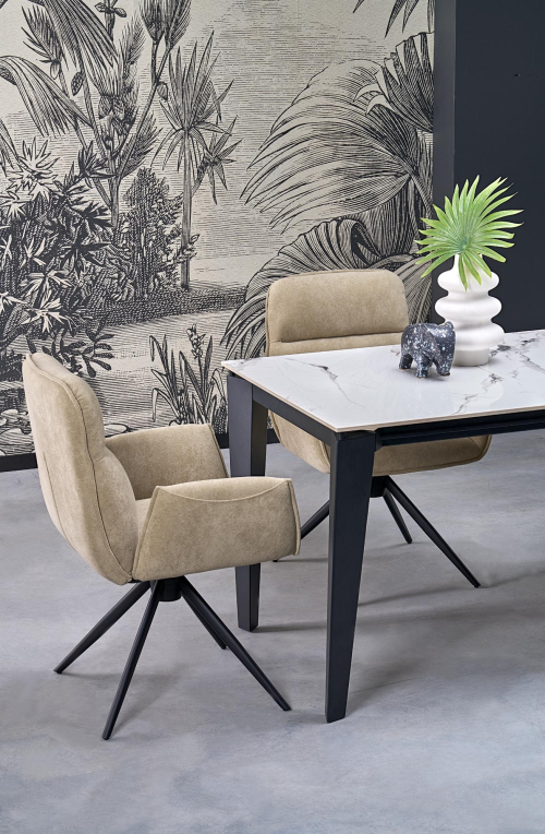 FELIX stół rozkładany 141-201/81/76, blat - biały marmur, nogi - czarny