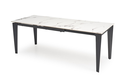 FELIX stół rozkładany 141-201/81/76, blat - biały marmur, nogi - czarny