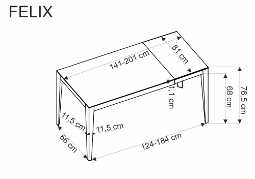 FELIX stół rozkładany 141-201/81/76, blat - popielaty marmur, nogi - czarny