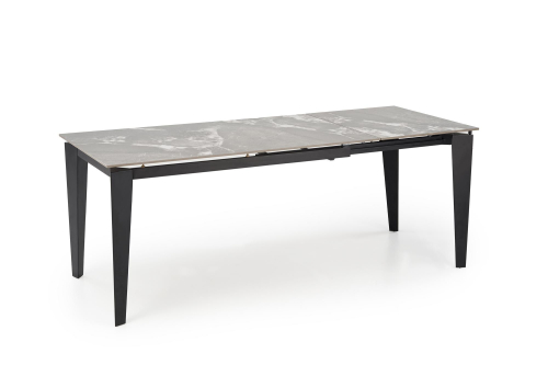 FELIX stół rozkładany 141-201/81/76, blat - popielaty marmur, nogi - czarny