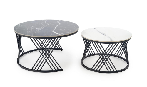 FLAMINGO zestaw 2 ław, czarny marmur / biały marmur / czarny