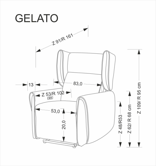 GELATO fotel wypoczynkowy z elektryczną funkcją rozkładania popielaty