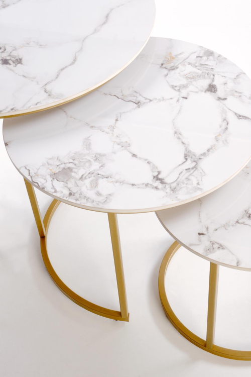GILDA zestaw 3 ław, biały marmur / złoty